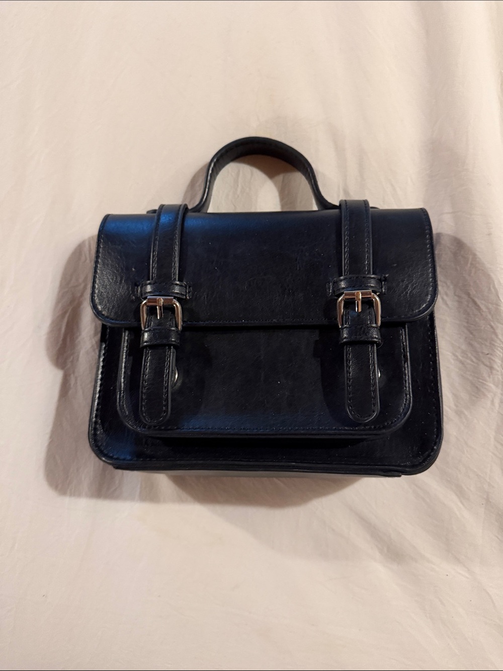 Brandy Melville Black Structured Buckle Satchel